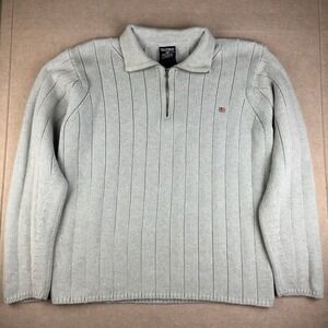 Vintage Polo Ralph Lauren Men's XL Gray Sweater 1/4 Zip Ribbed Knit Hongkong